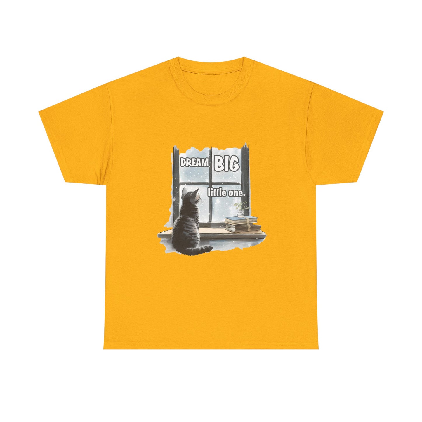 Dream Big Little One T‑Shirt — Cat at Window Inspirational Kids Tee