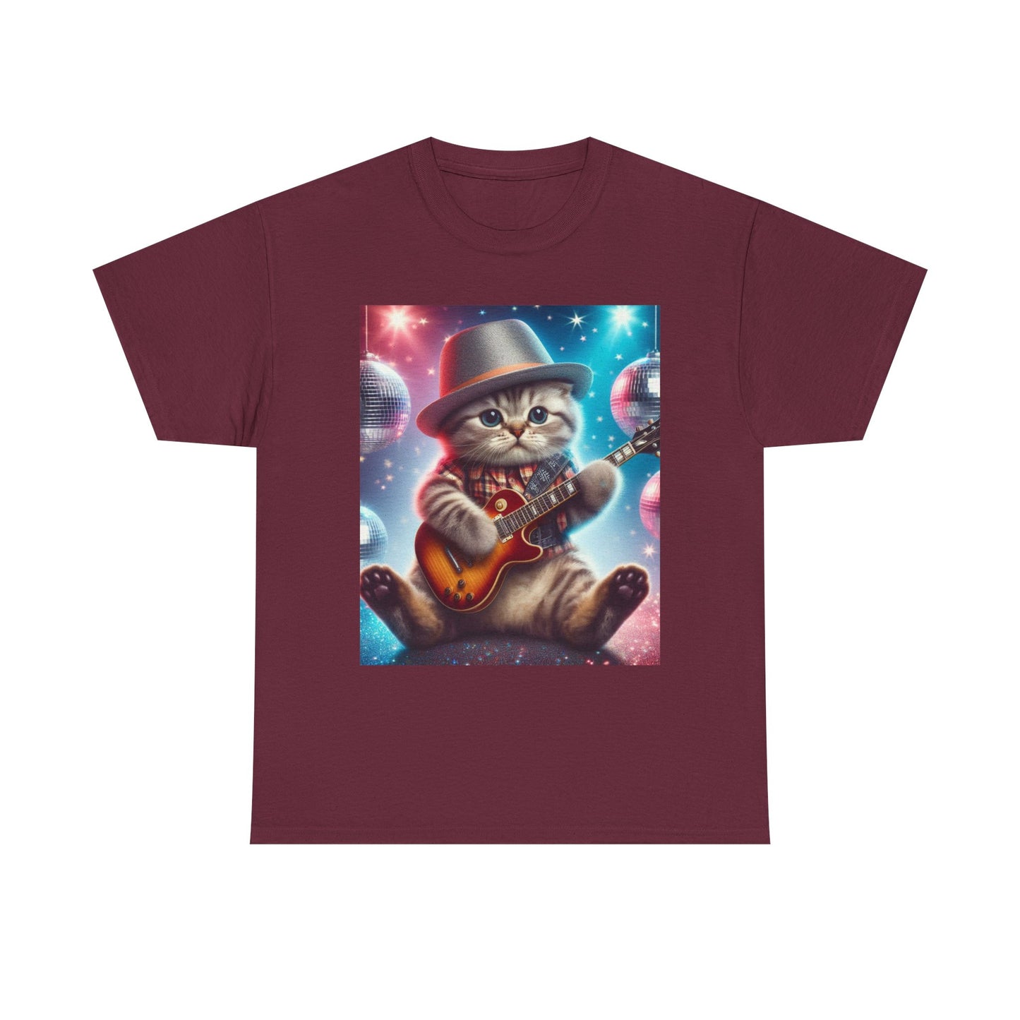 Cat Guitarist T-Shirt — Cute Kitten Playing Electric Guitar Tee