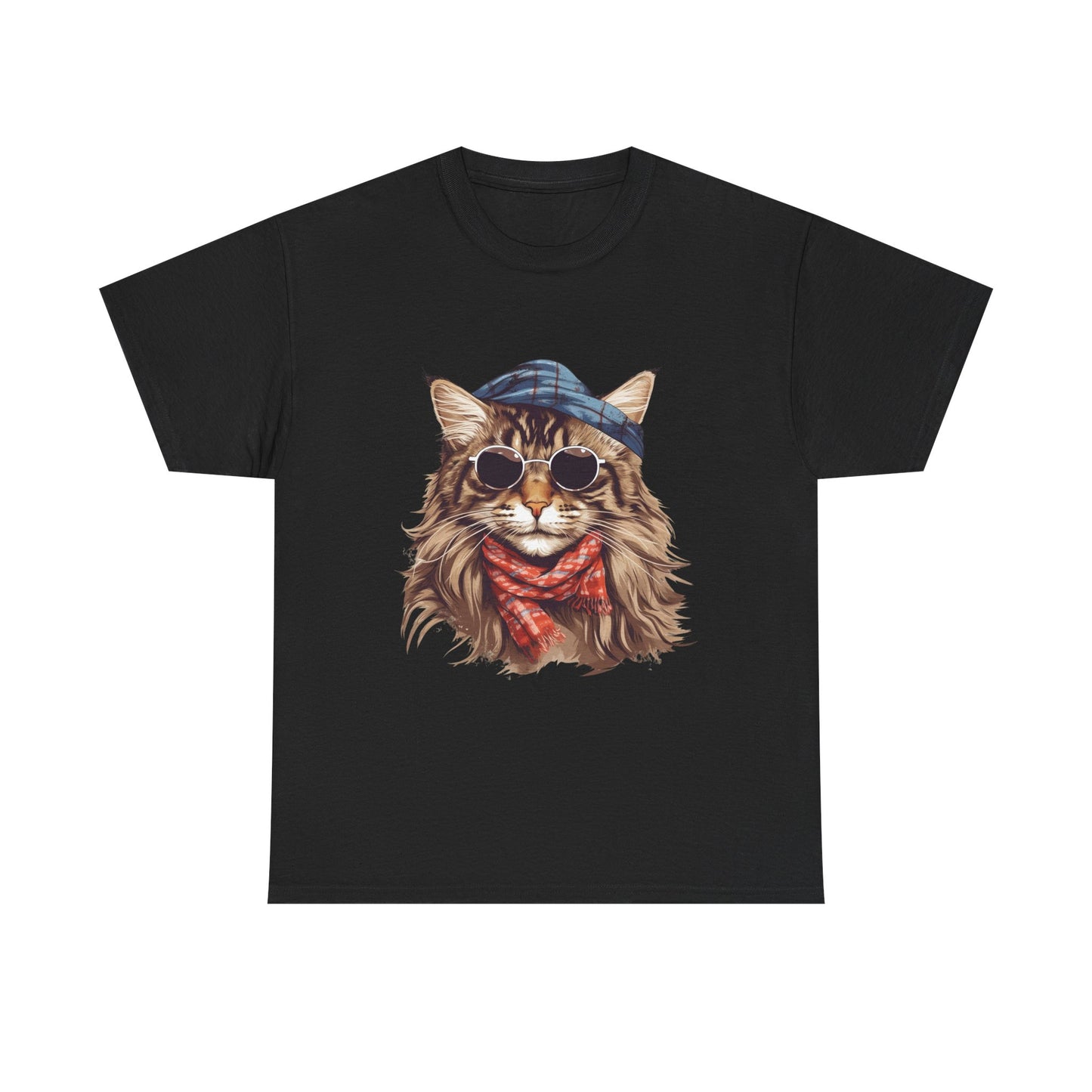 Cat Portrait Tee — Hipster Cat with Sunglasses & Bandana Graphic T-Shirt