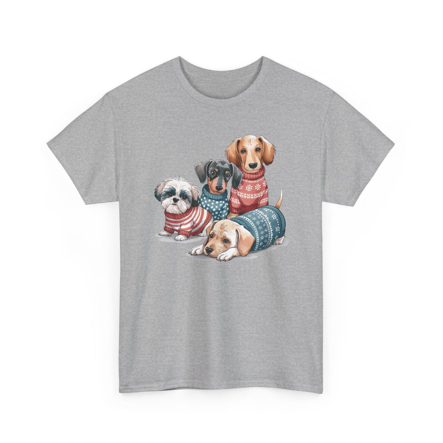 Dog Squad Tee — Cute Puppies in Cozy Sweaters Graphic T-Shirt