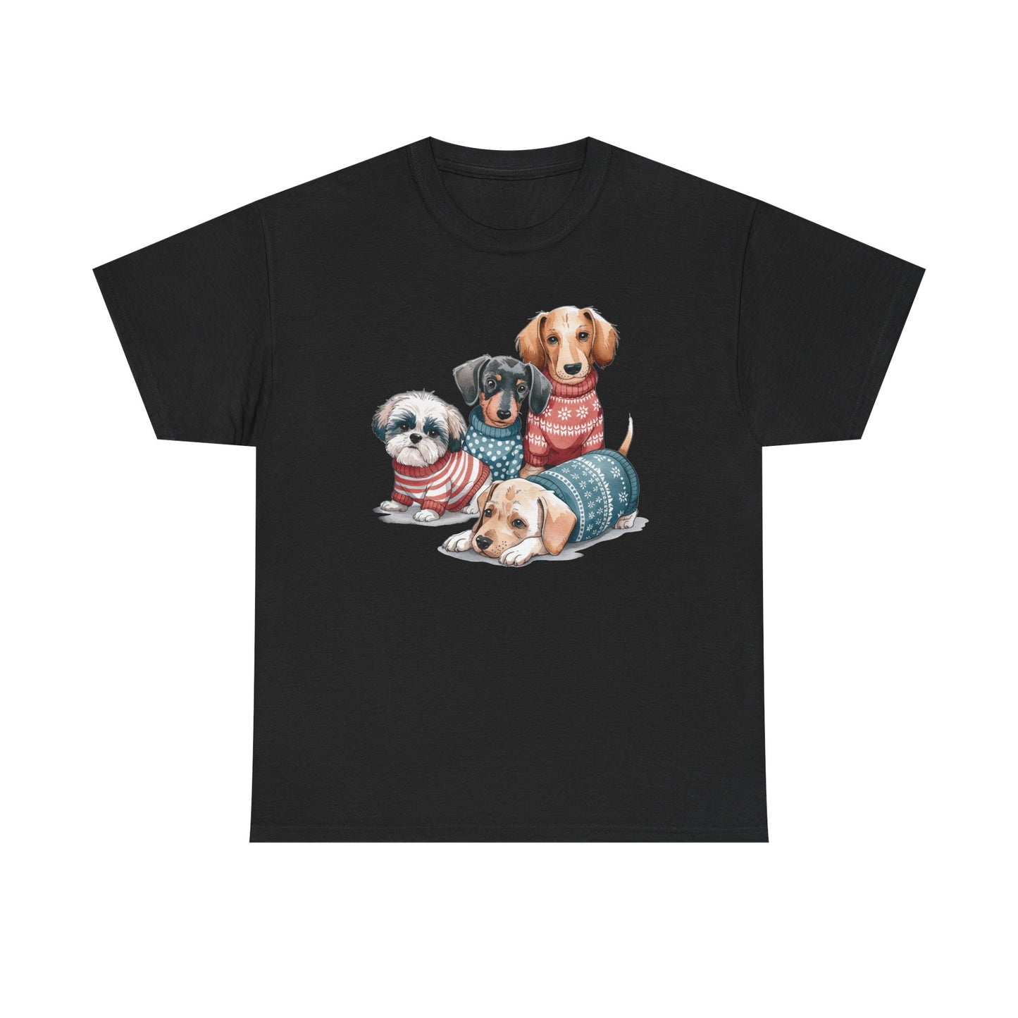 Dog Squad Tee — Cute Puppies in Cozy Sweaters Graphic T-Shirt