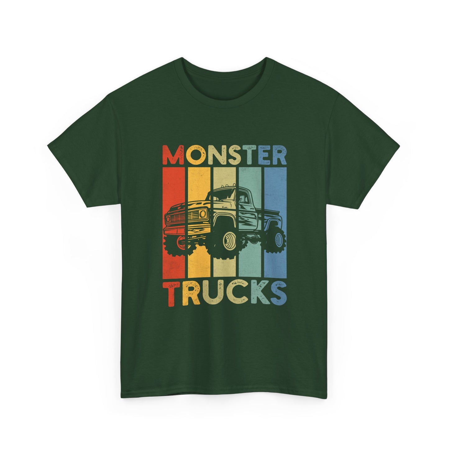 Monster Trucks Retro Tee – Vintage Striped Kids & Adult Off-Road Truck Shirt