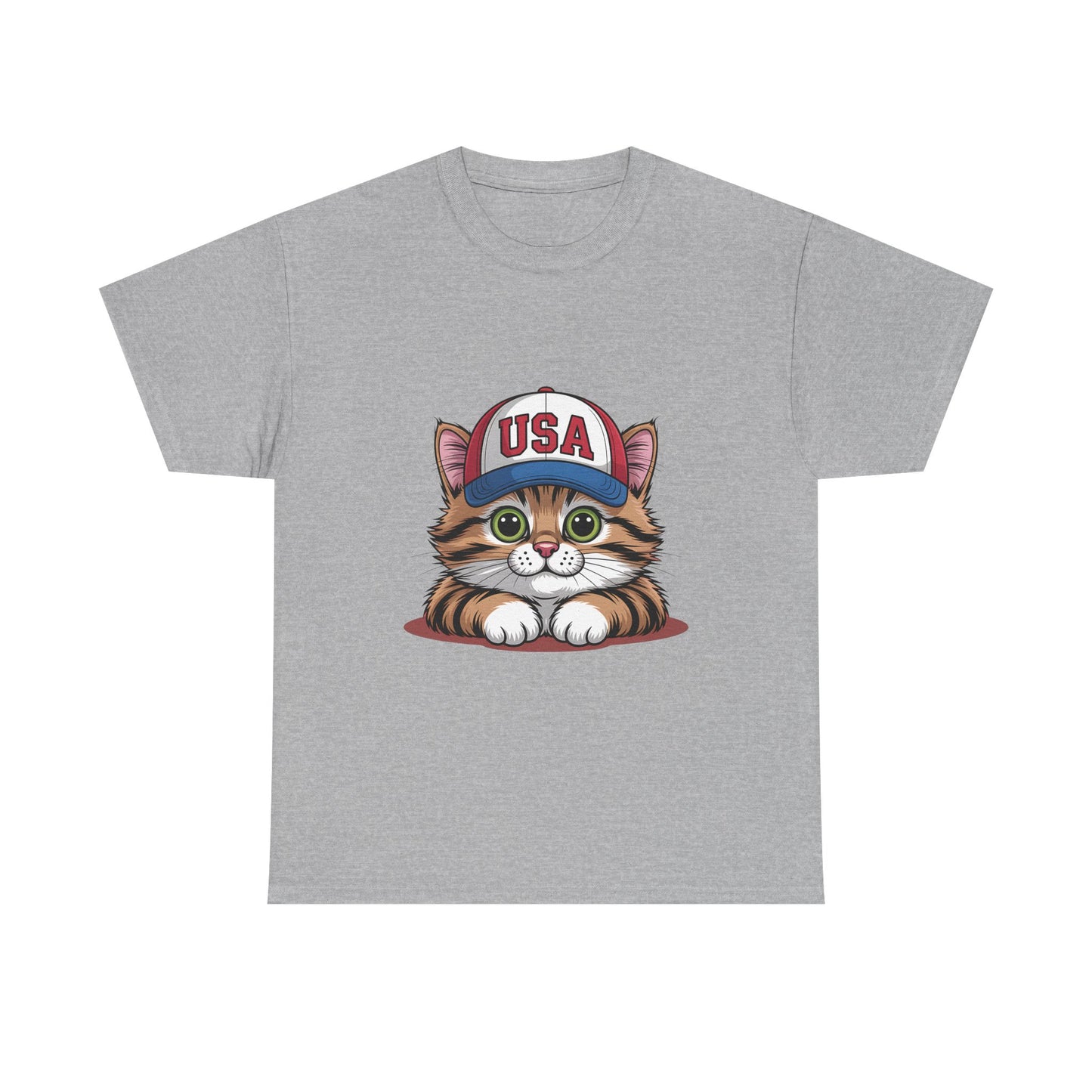 USA Kitten T-Shirt – Cute Cat Wearing USA Cap, Patriotic Fourth of July Tee