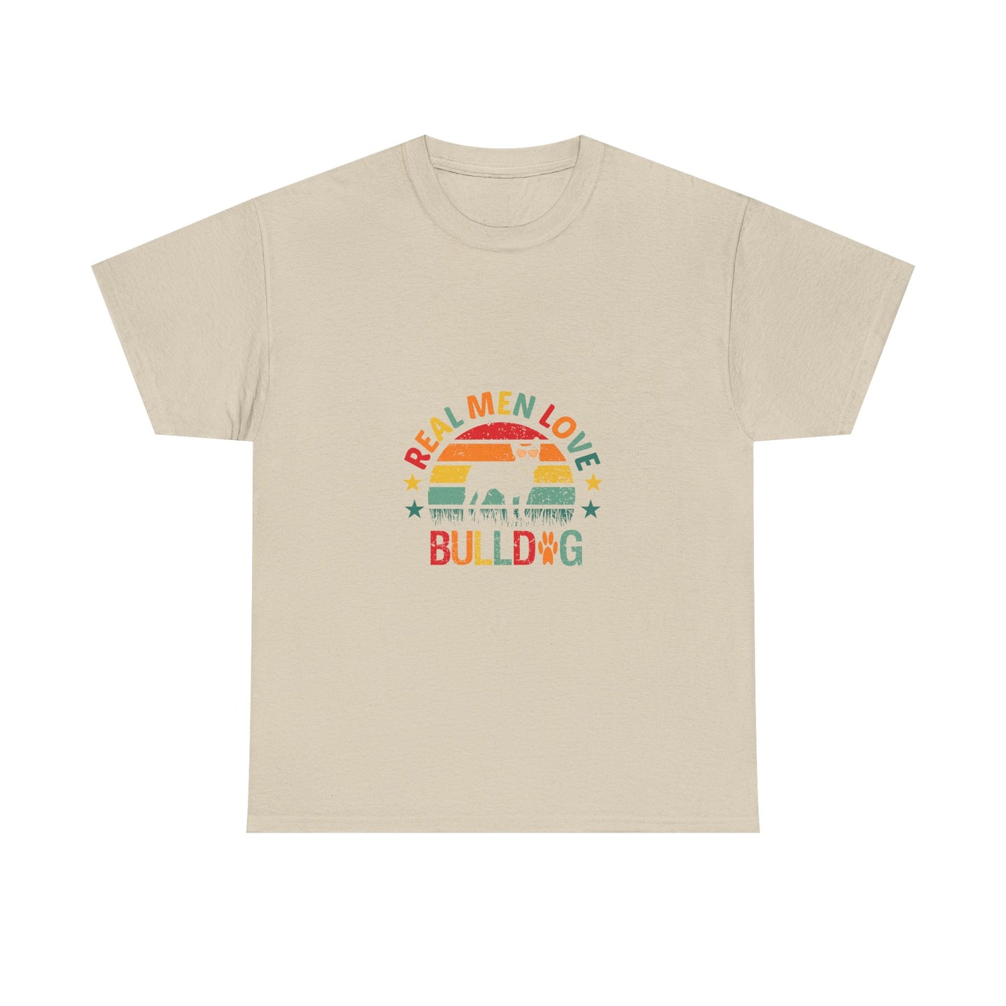 Bulldog T-Shirt — "Real Men Love Bulldog" Retro Rainbow Graphic Tee