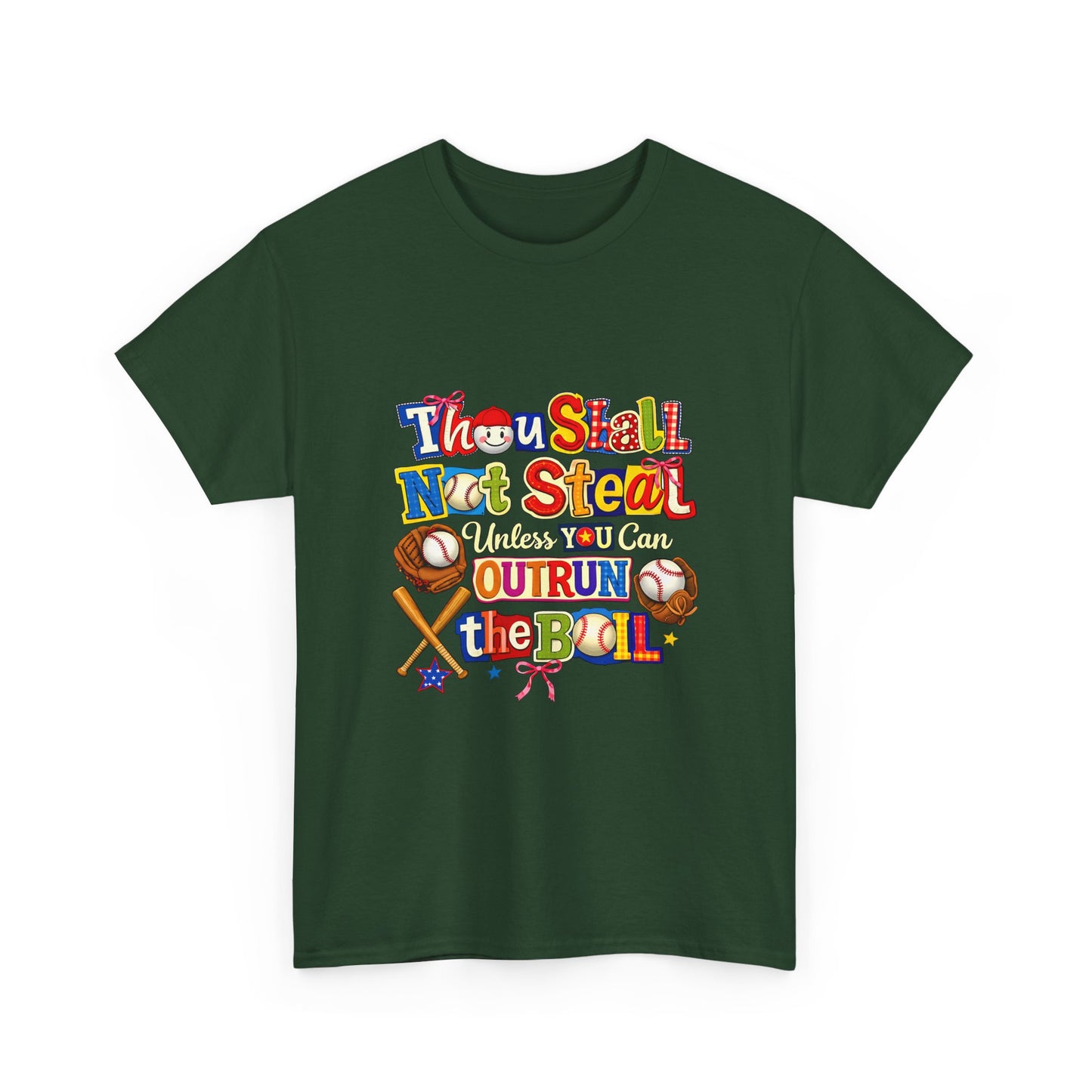 Baseball Mom/Coach T-Shirt – "Thou Shall Not Steal Unless You Can Outrun The Ball" Colorful Sports Tee
