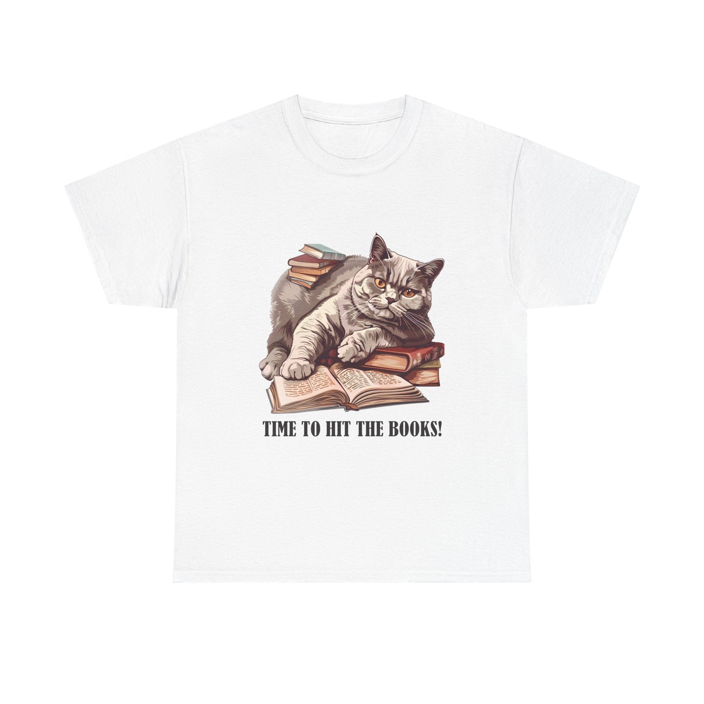 Cat & Books T-Shirt — "Time to Hit the Books" Cute Study Cat Tee