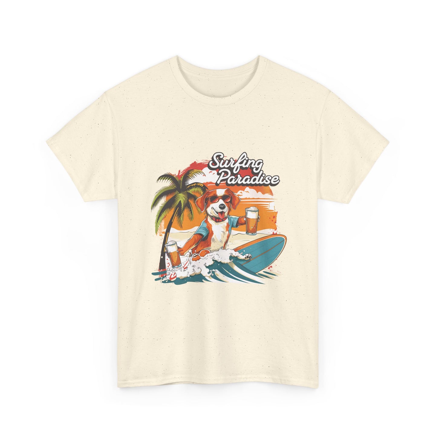 Surfing Paradise Dog T-Shirt – Retro Palm Beach Surf Tee