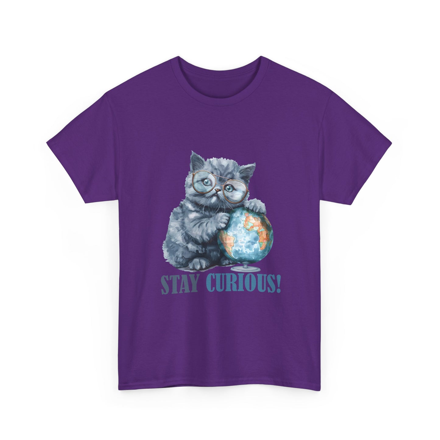 Cat & Globe T-Shirt — "Stay Curious!" Cute Explorer Kitten Tee