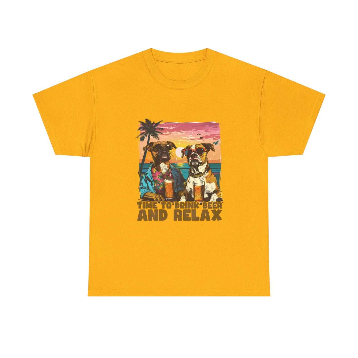 Time to Drink Beer and Relax T-Shirt — Retro Beach Dogs Design