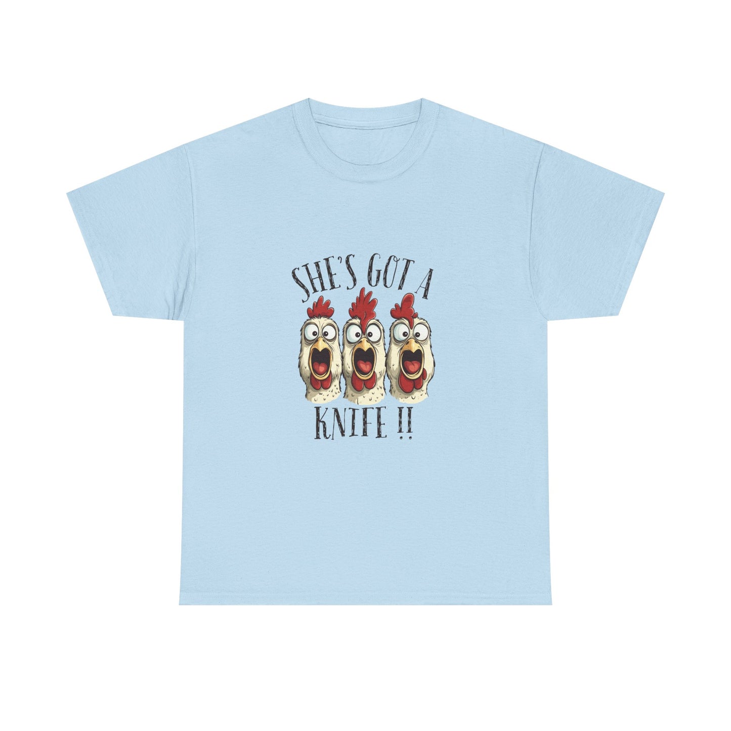 Chicken Choir "She's Got a Knife!!" Tee - Funny Farm Animal Graphic T-Shirt