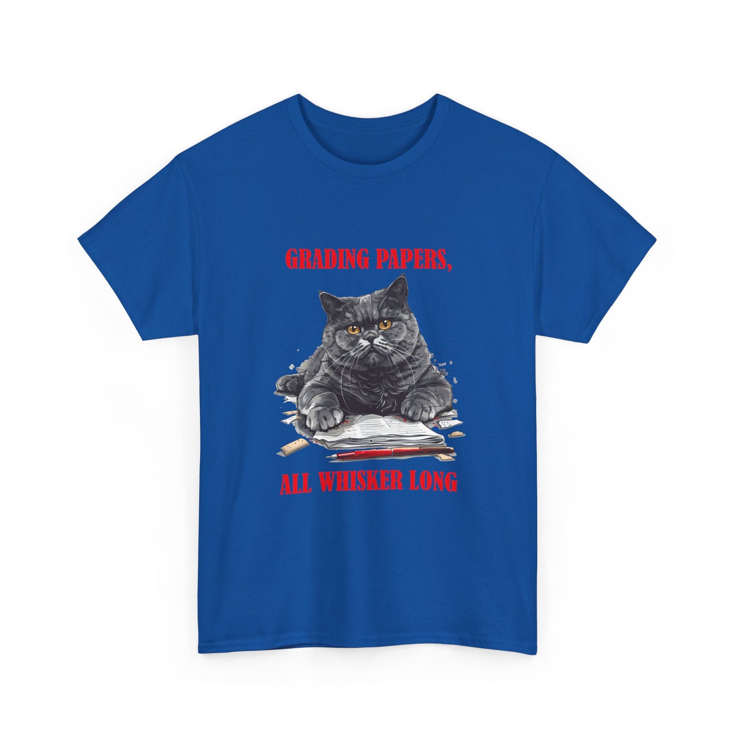 Teacher Cat T-Shirt — "Grading Papers, All Whisker Long" Funny Teacher Gift