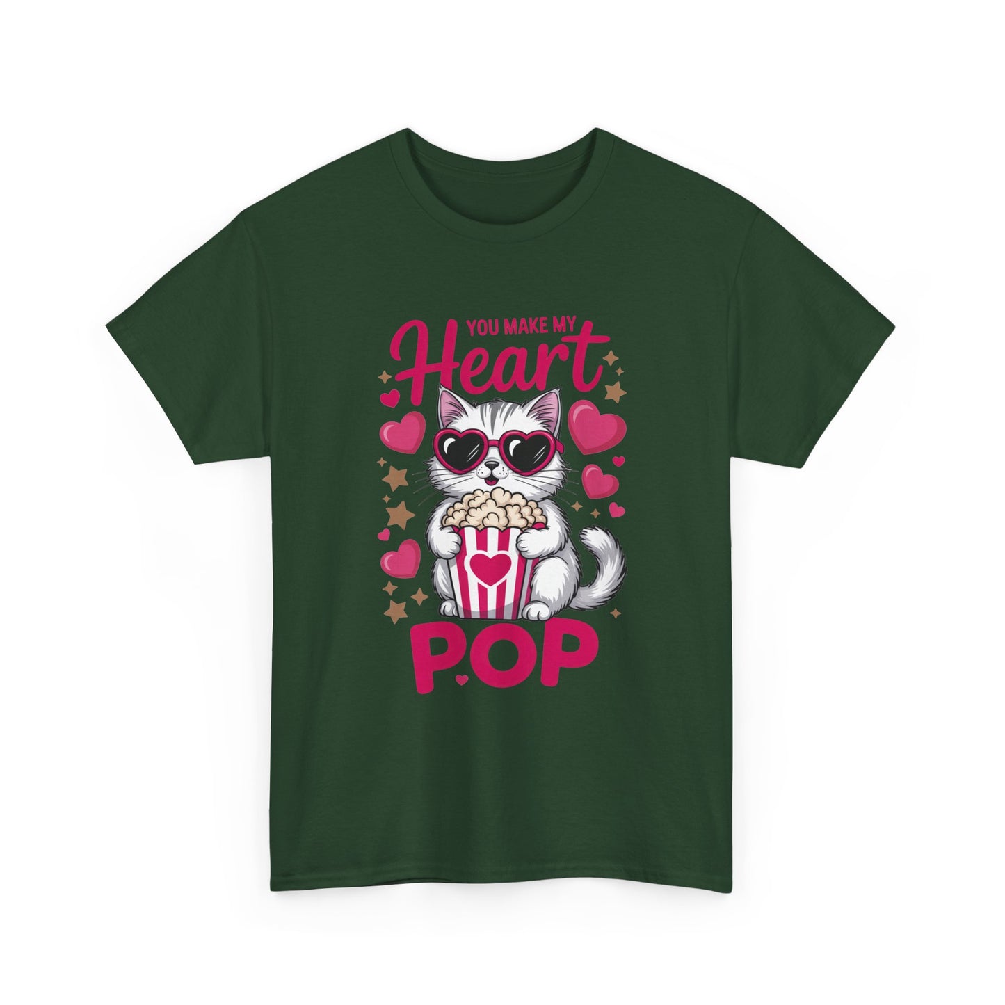 T-Shirt — "You Make My Heart Pop" Cute Cat Popcorn