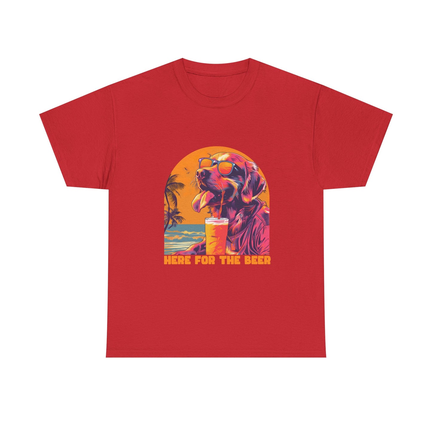 T-Shirt — 'Here For The Beer' Flamingo Beach Graphic Tee