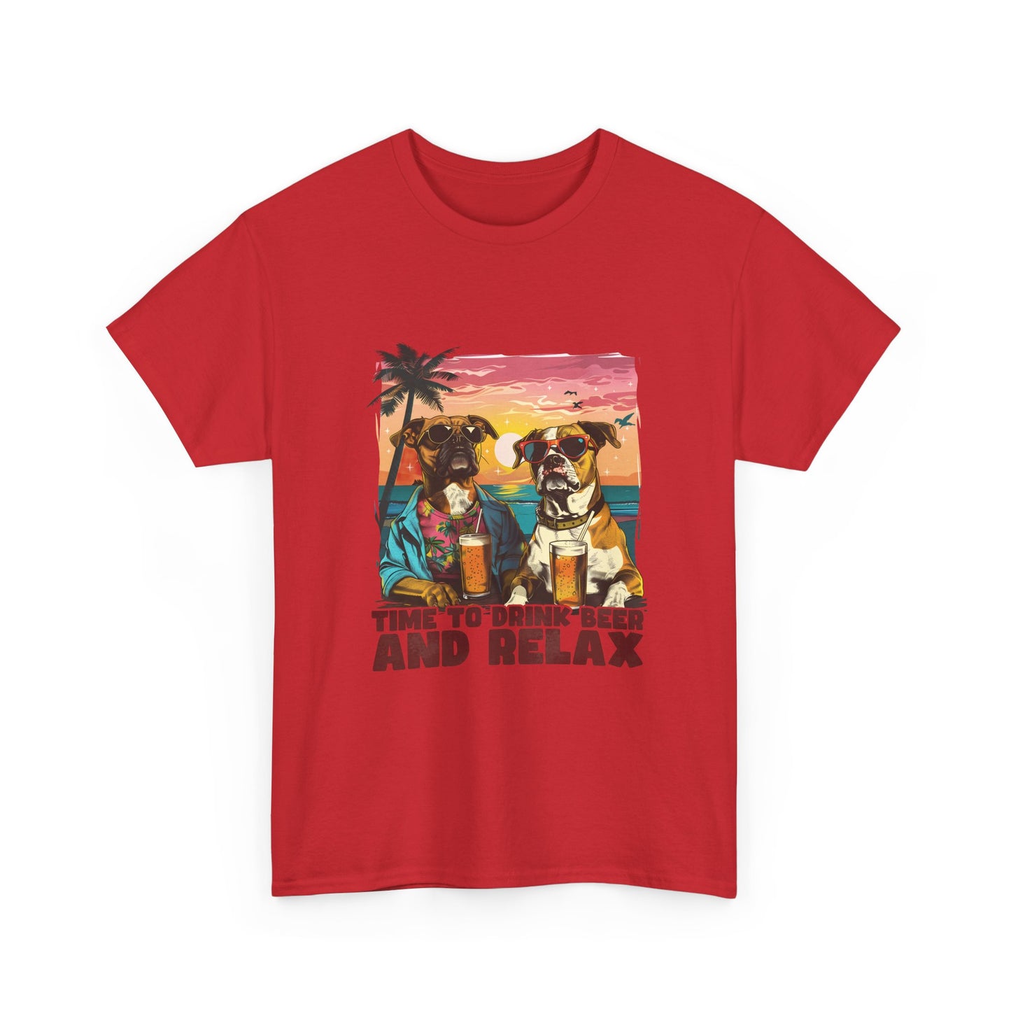 Time to Drink Beer and Relax T-Shirt — Retro Beach Dogs Design