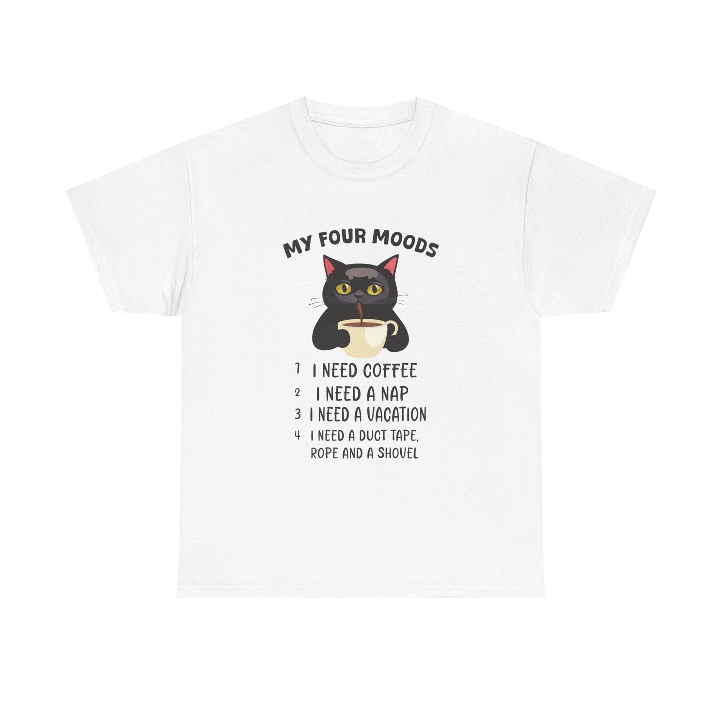 Cat 'My Four Moods' Coffee Tee — Funny Cat Coffee Shirt
