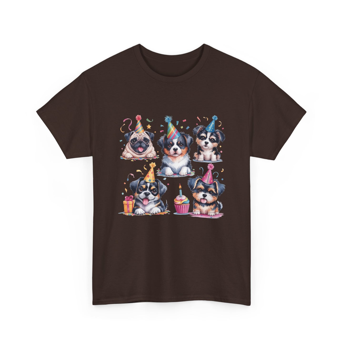 Birthday Puppies T‑Shirt — Cute Party Dogs with Cupcakes