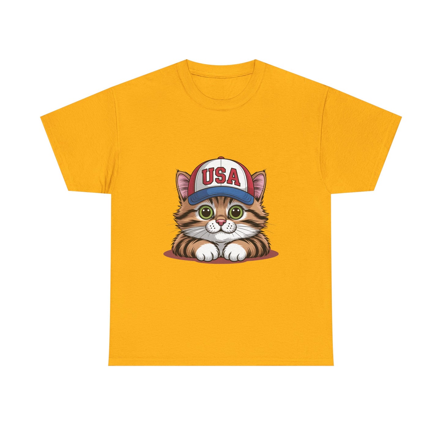 USA Kitten T-Shirt – Cute Cat Wearing USA Cap, Patriotic Fourth of July Tee