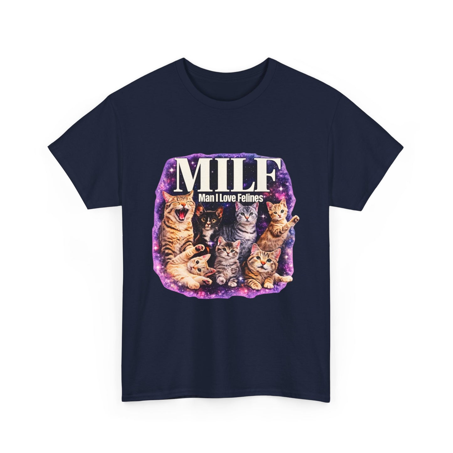 Cat Lover Tee — "MILE: Man I Love Felines" Graphic T-Shirt