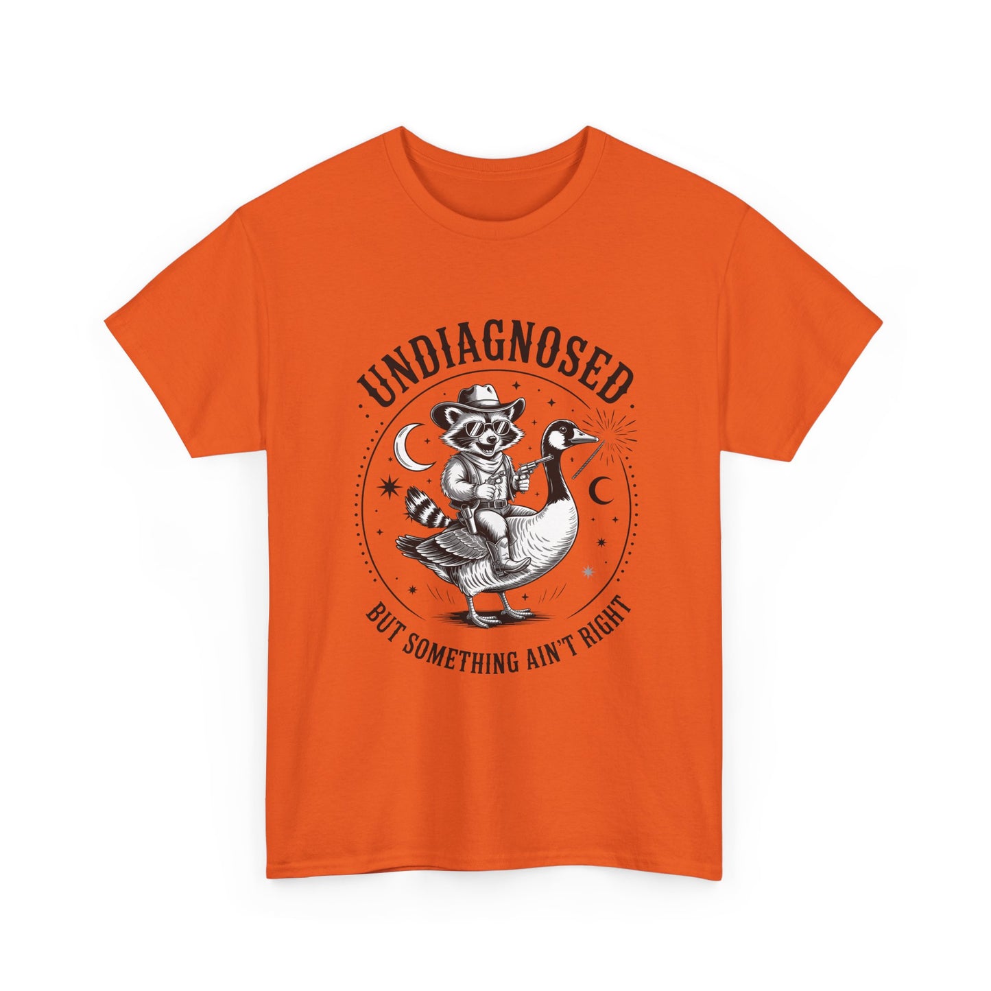 Undiagnosed But Something Ain't Right T-Shirt — Funny Retro Raccoon Riding Goose Tee