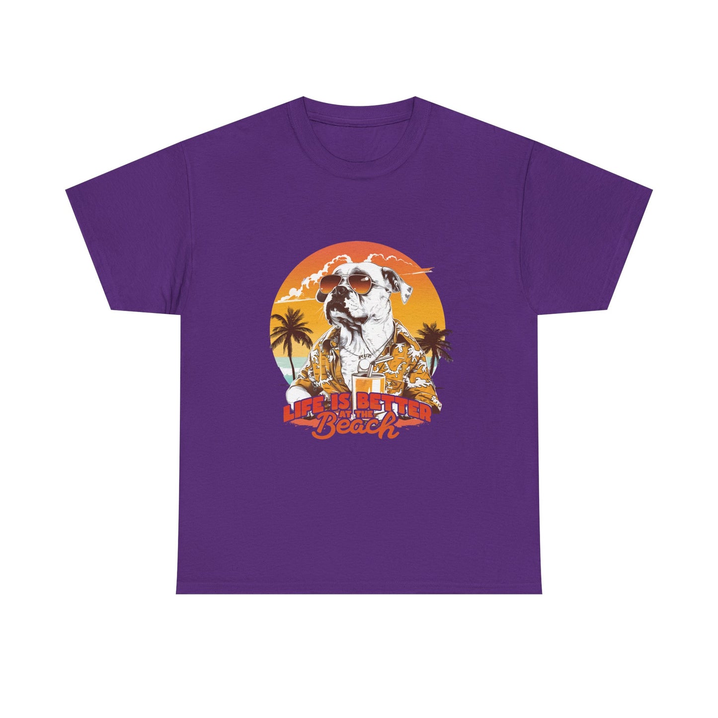 Beach Dog T‑Shirt — "Life Is Better at the Beach" Vintage Sunset Tee