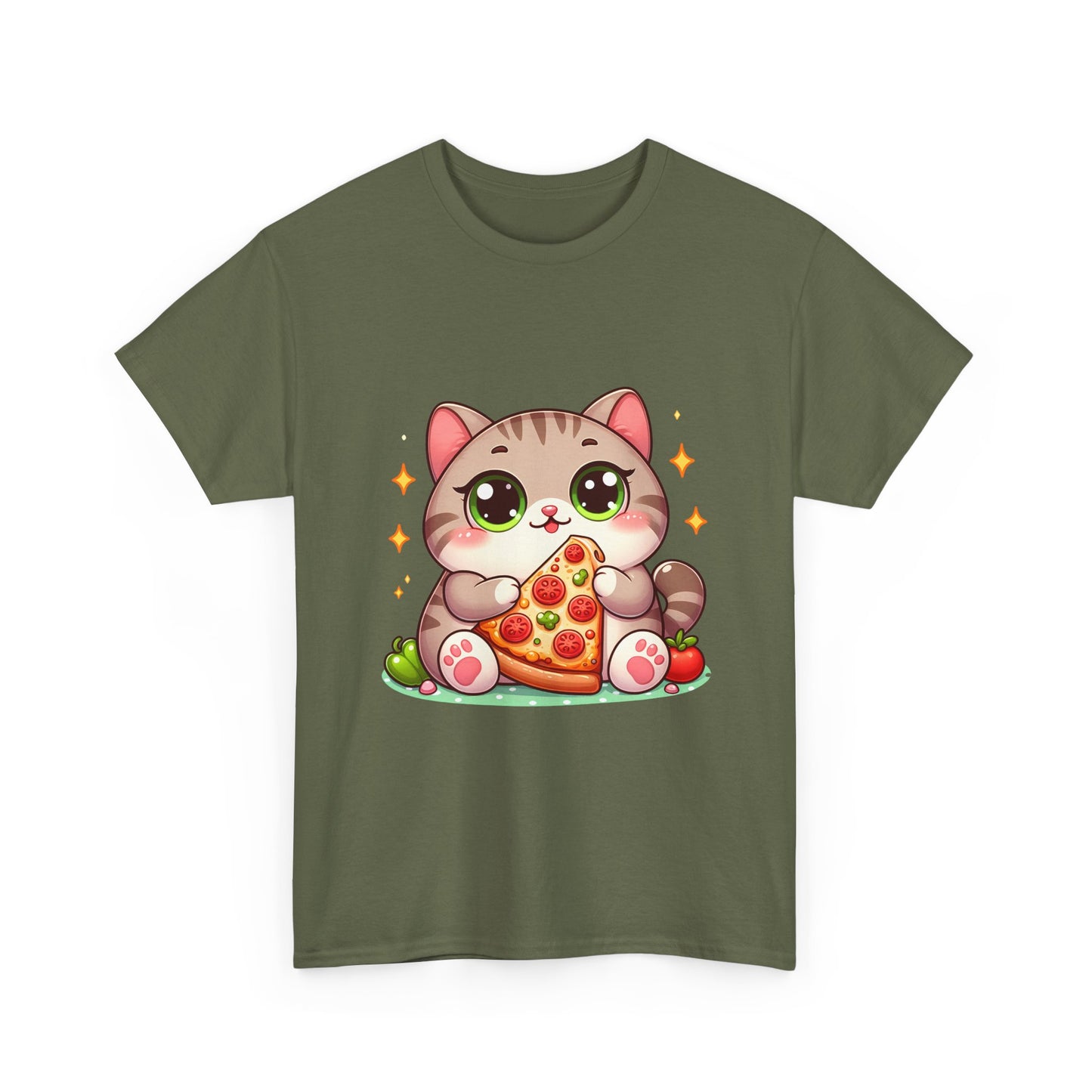 Cute Cat Eating Pizza T-Shirt — Kawaii Cat Pizza Tee