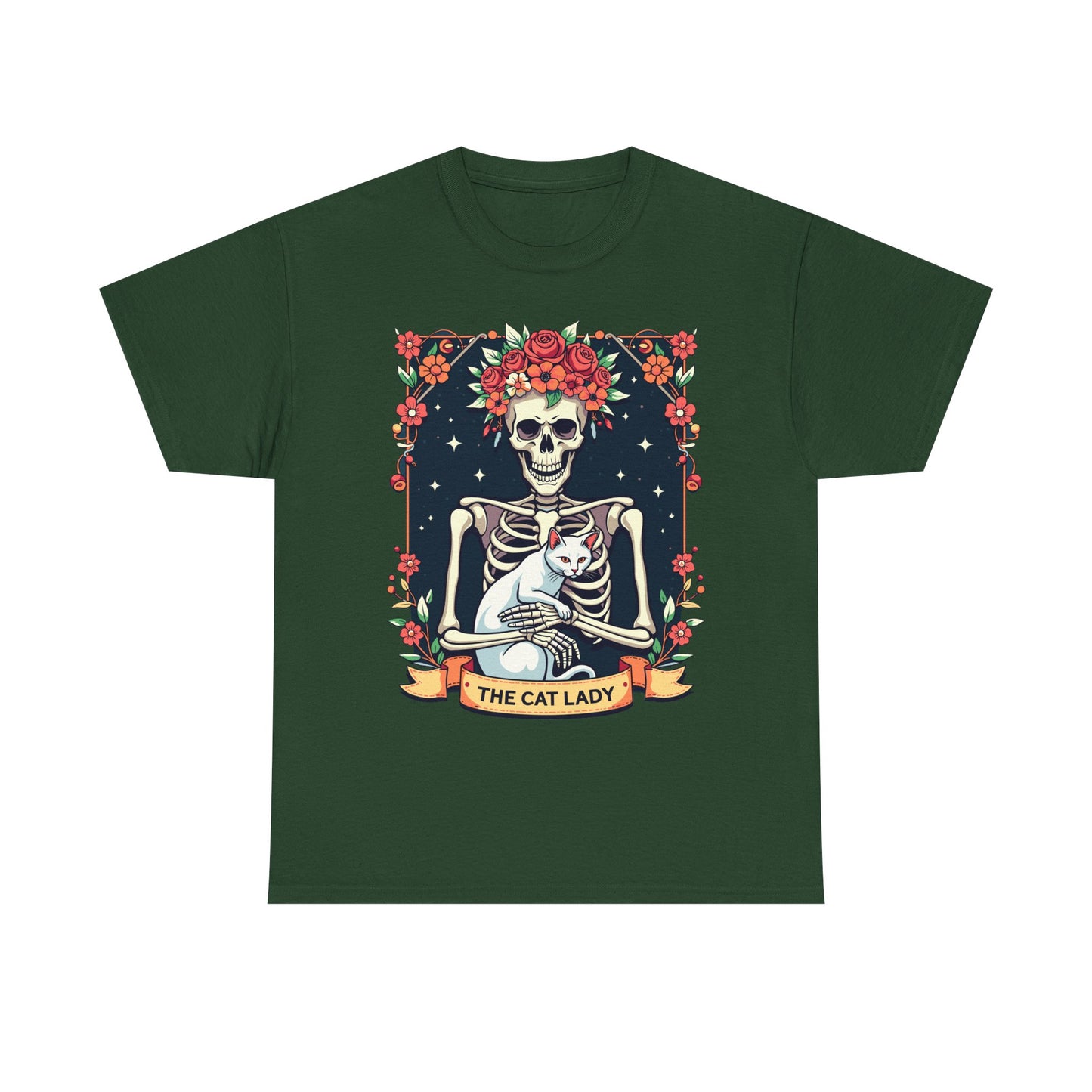 Cat Lady Skeleton T-Shirt — Floral Day of the Dead Cat Tee