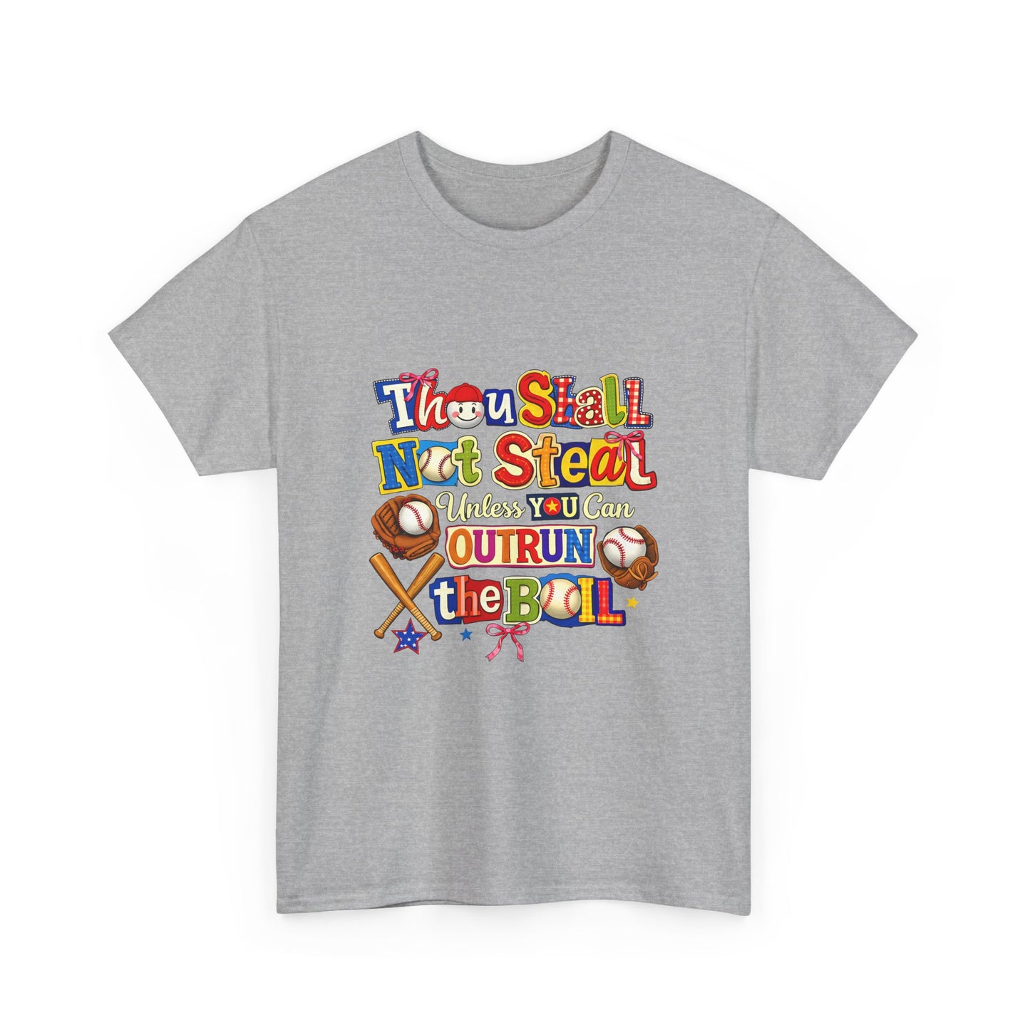 Baseball Mom/Coach T-Shirt – "Thou Shall Not Steal Unless You Can Outrun The Ball" Colorful Sports Tee