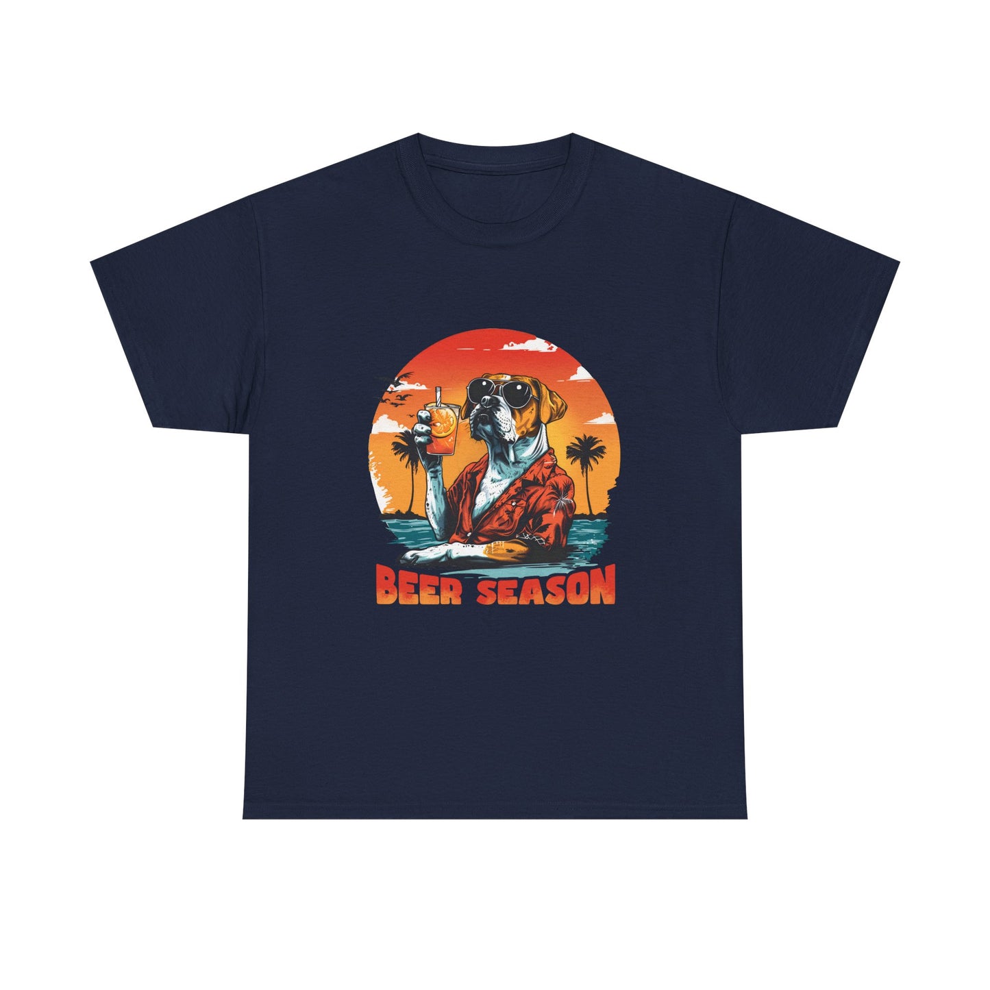Beer Season T-Shirt — Vintage Sunset Dog Holding Beer