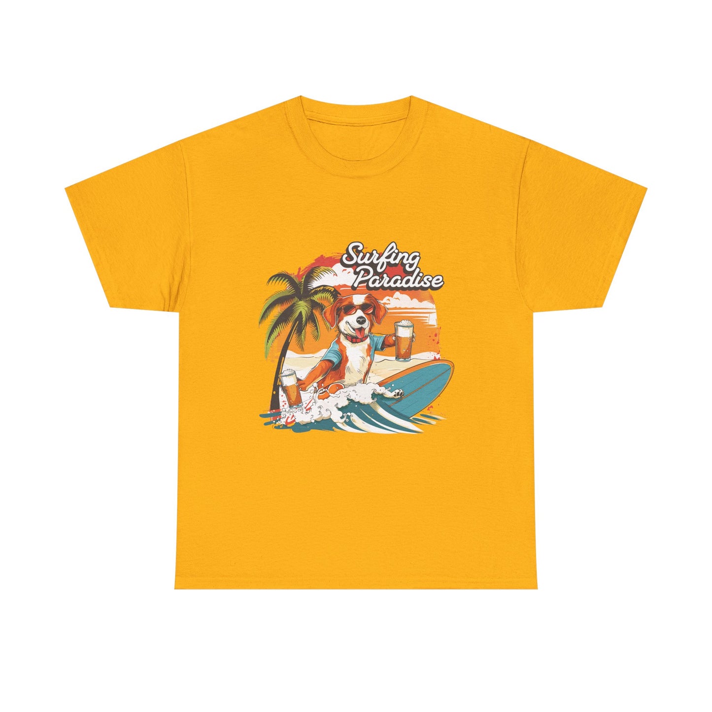 Surfing Paradise Dog T-Shirt – Retro Palm Beach Surf Tee