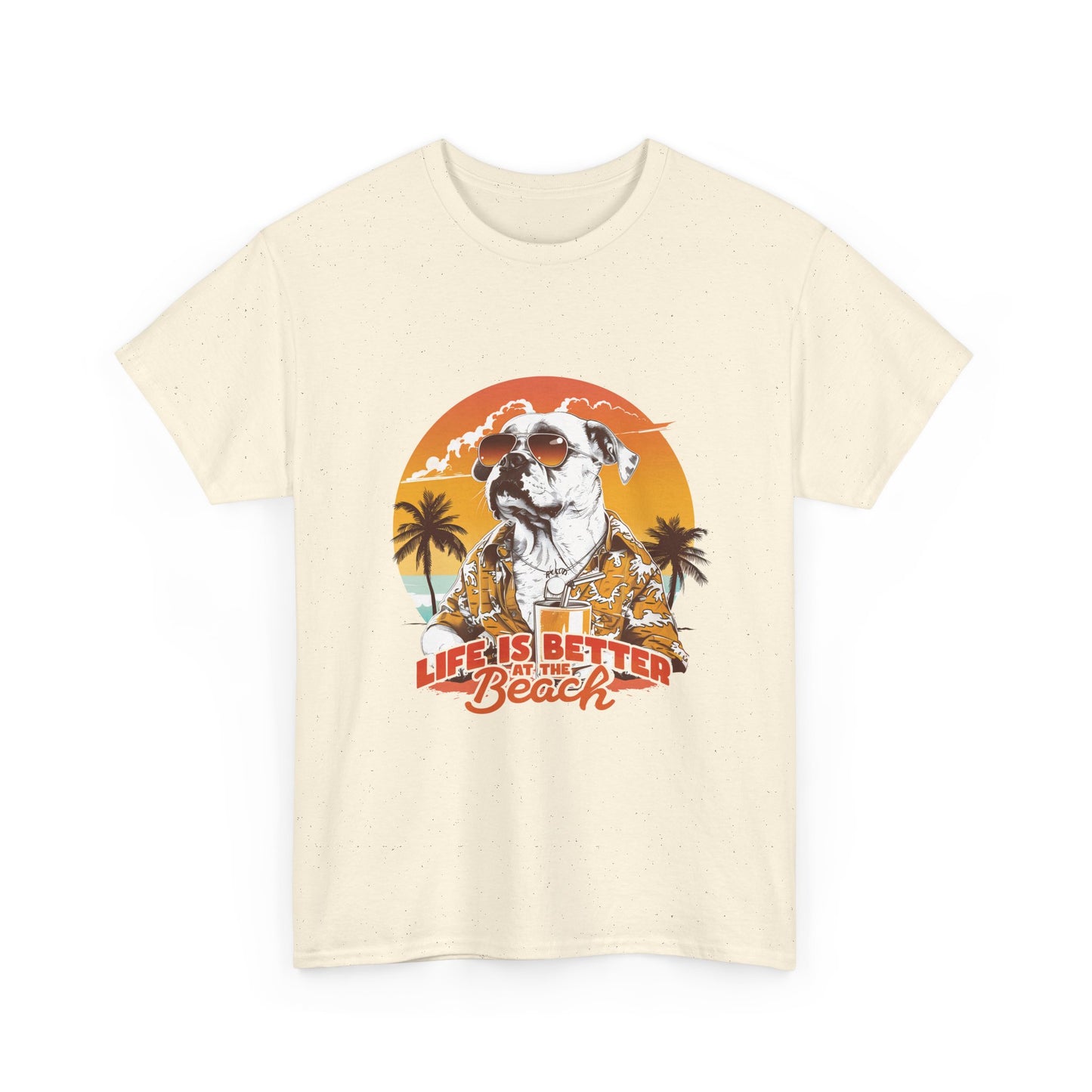 Beach Dog T‑Shirt — "Life Is Better at the Beach" Vintage Sunset Tee