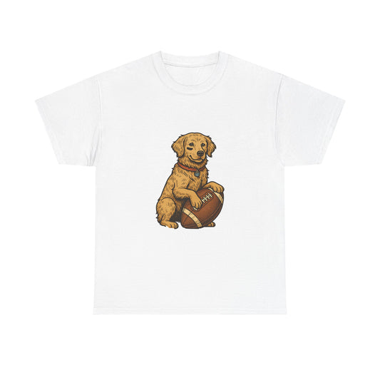 Golden Retriever Puppy Football Tee — Cute Dog with Football Graphic T-Shirt