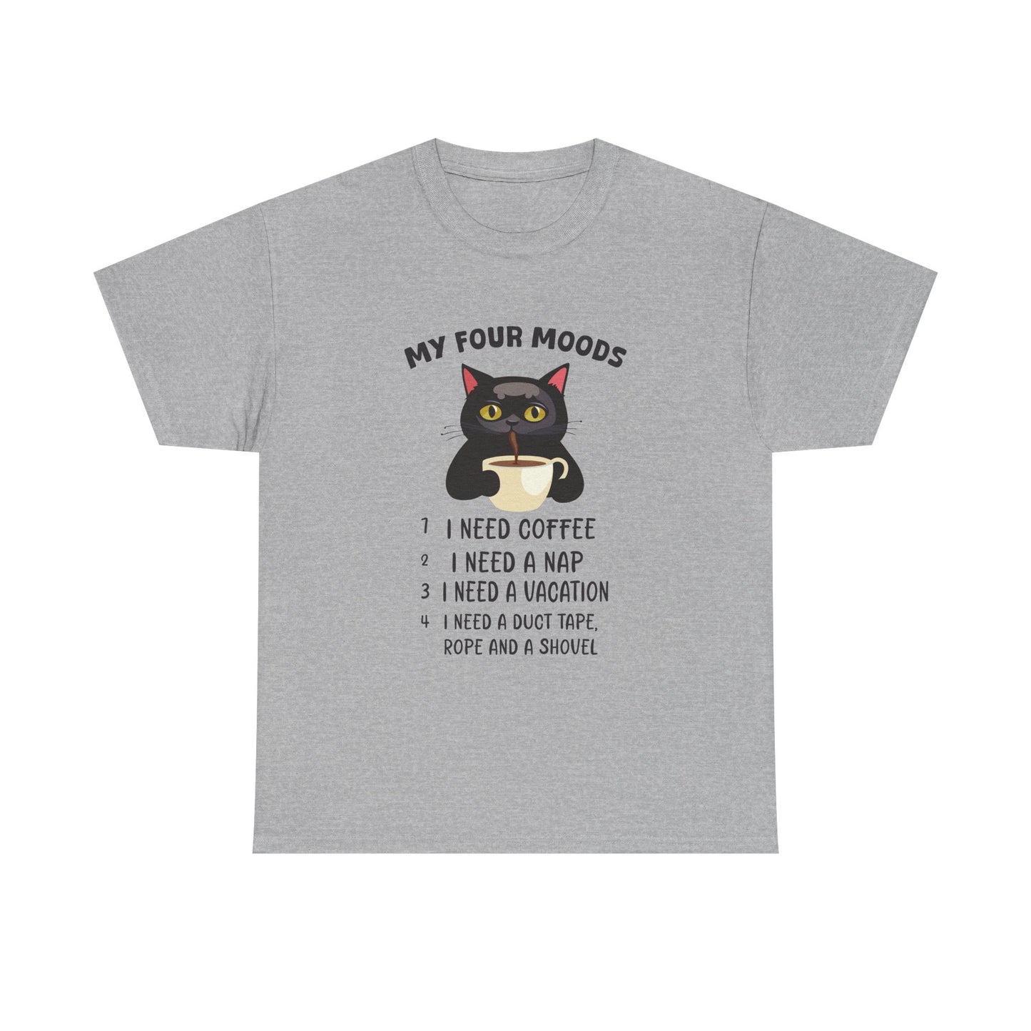 Cat 'My Four Moods' Coffee Tee — Funny Cat Coffee Shirt