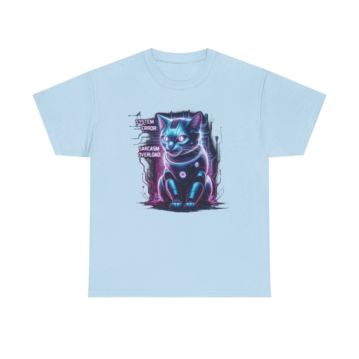 Neon Cyberpunk Lucky Cat T-Shirt — "Problem Solver, Sarcasm Overload"