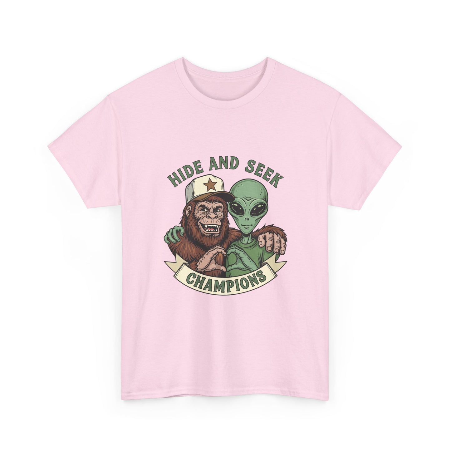 Hide and Seek Champions T-Shirt — Bigfoot & Alien Graphic Tee