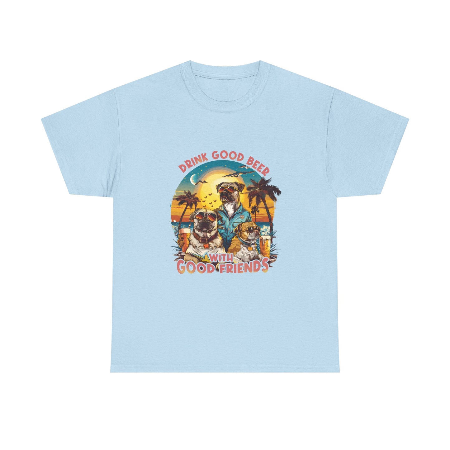 Beer & Pups T-Shirt — "Drink Good Beer with Good Friends" Retro Beach Tee