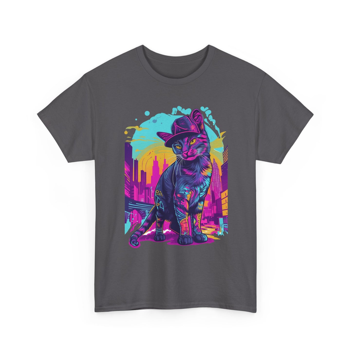 Neon City Cat Tee — Retro Vaporwave Cat T-Shirt