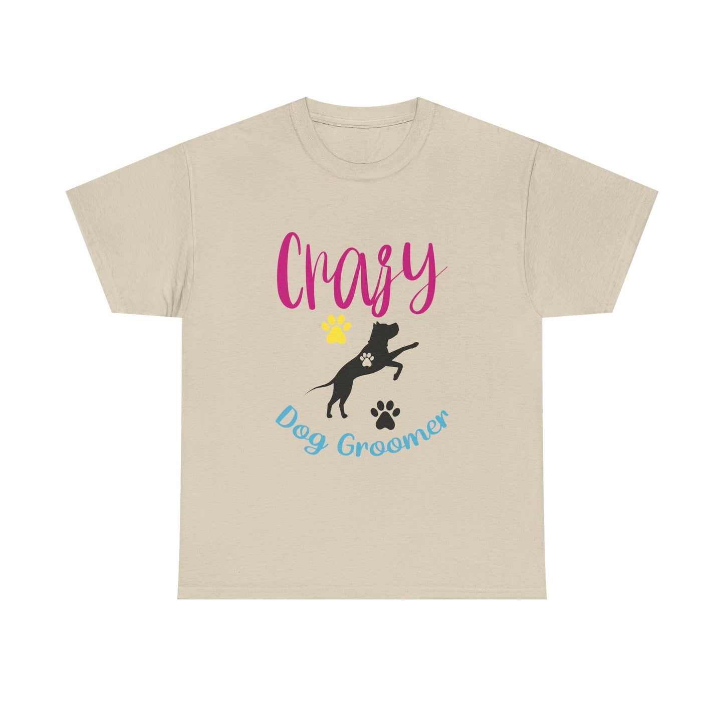 Crazy Dog Groomer T-Shirt — Funny Paw Print Grooming Tee for Pet Stylists