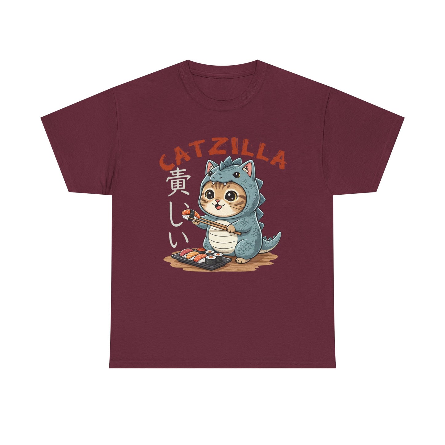 Catzilla T-Shirt — Cute Cat Dinosaur Costume Eating Sushi Graphic Tee
