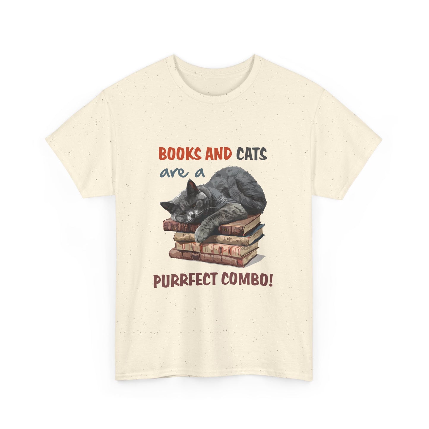 Cat & Books T-Shirt — "Books and Cats are a Purrfect Combo" Cozy Reader Tee