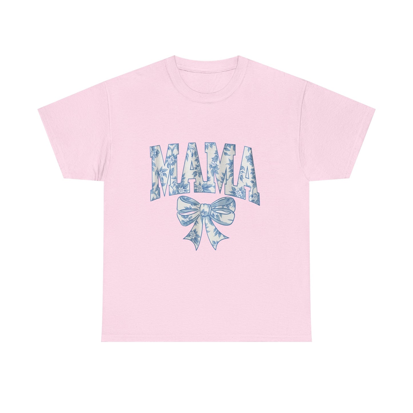 Mama Floral Bow Tee — Blue Watercolor Mom Shirt for Mother's Day