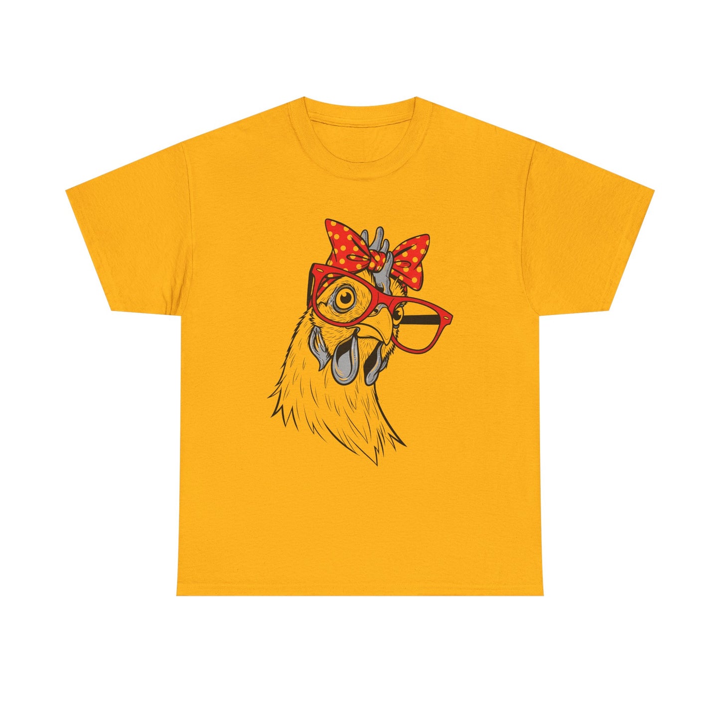 Chicken with Polka Dot Bow Tee - Cute Retro Hen Graphic T-Shirt