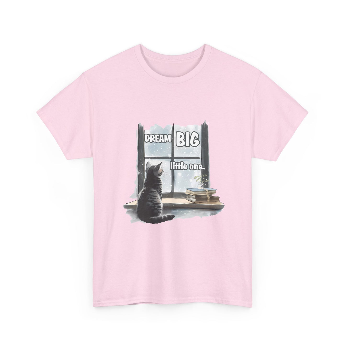 Dream Big Little One T‑Shirt — Cat at Window Inspirational Kids Tee