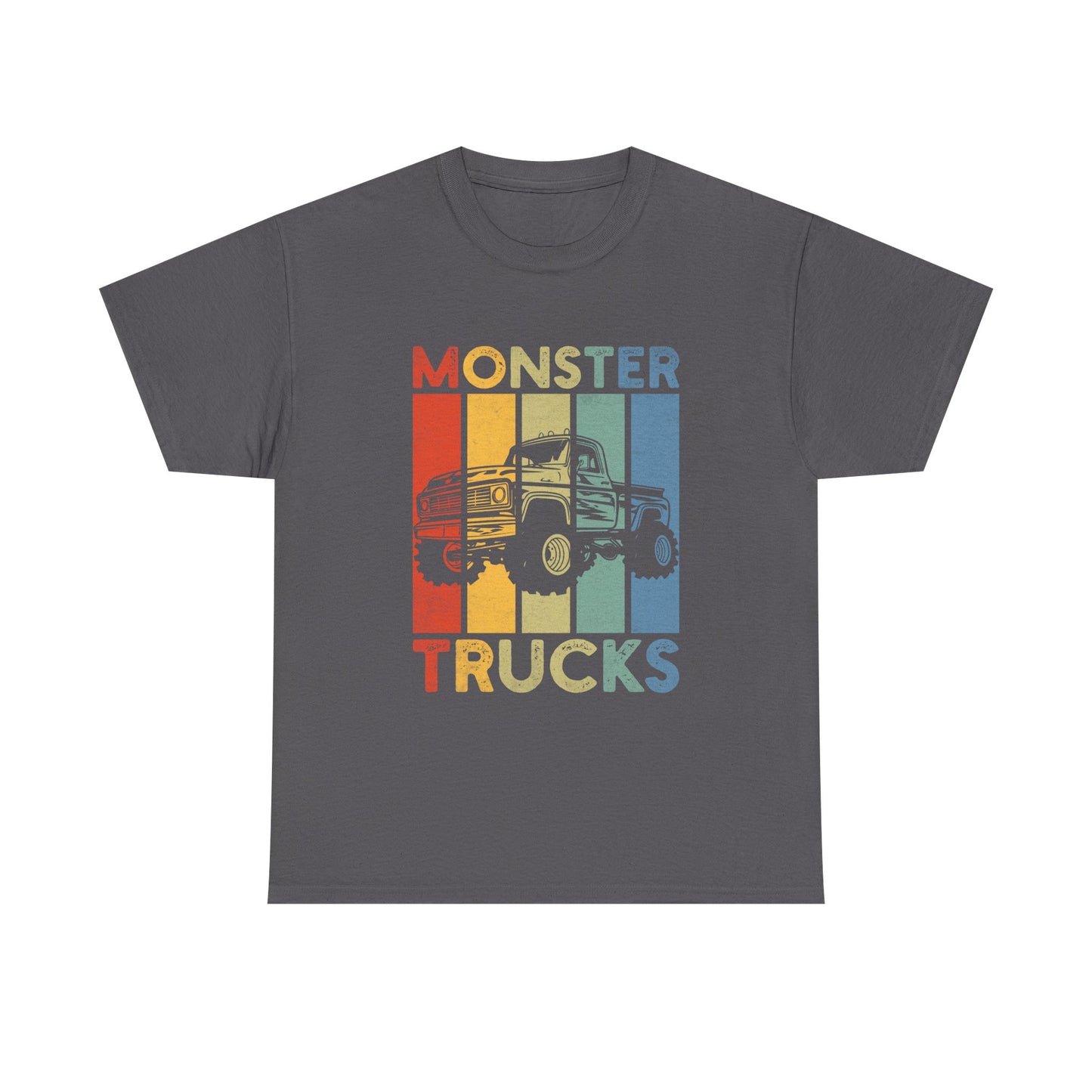 Monster Trucks Retro Tee – Vintage Striped Kids & Adult Off-Road Truck Shirt
