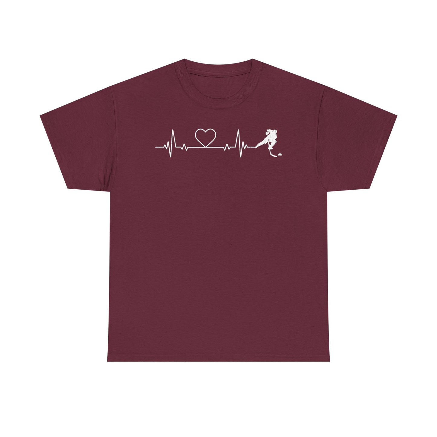 Running Heartbeat T-Shirt — Runner ECG Line with Heart Graphic