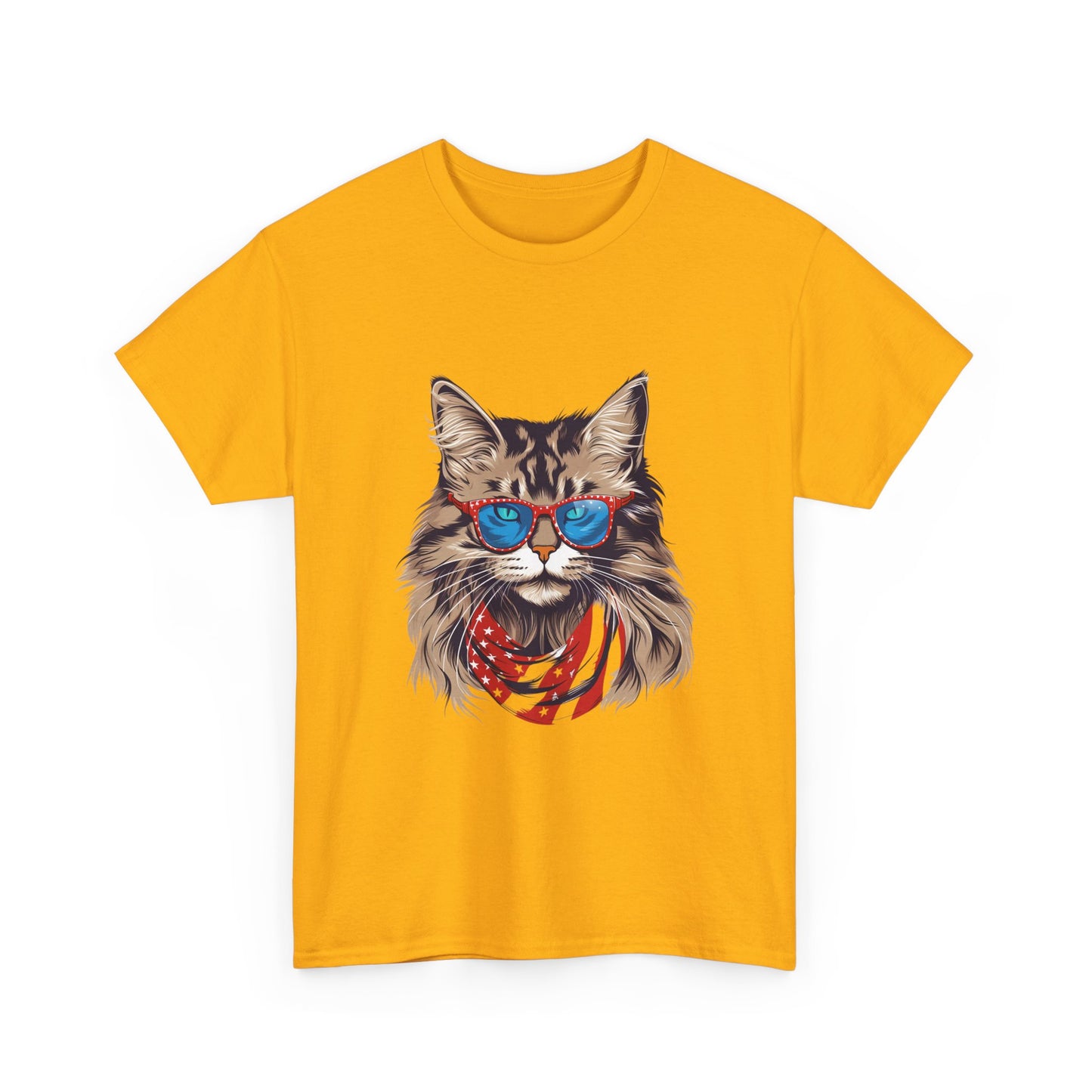 Patriotic Cat Tee — Cat with American Flag Bandana & Sunglasses T-Shirt