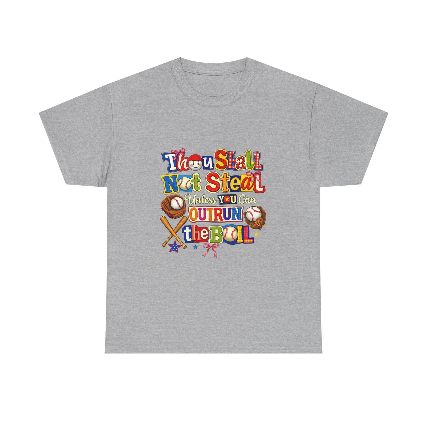 Baseball Mom/Coach T-Shirt – "Thou Shall Not Steal Unless You Can Outrun The Ball" Colorful Sports Tee