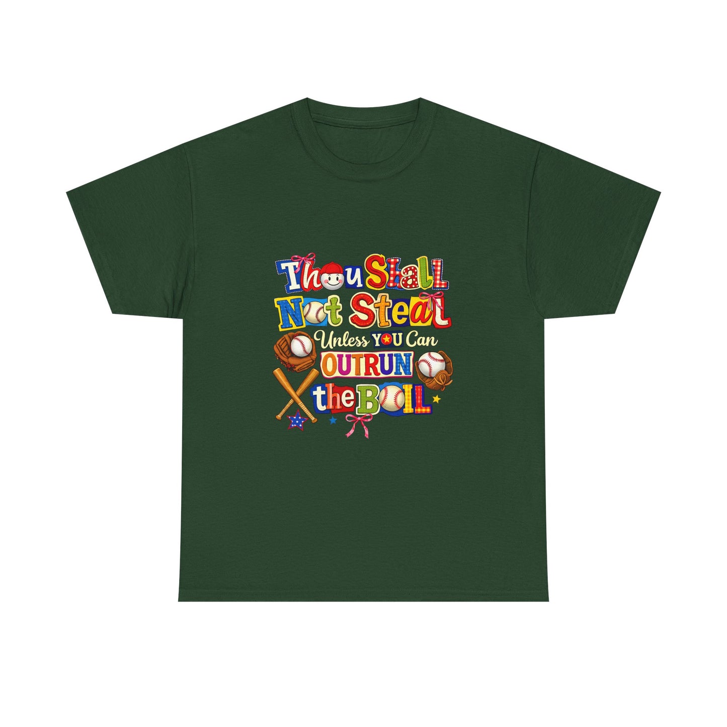 Baseball Mom/Coach T-Shirt – "Thou Shall Not Steal Unless You Can Outrun The Ball" Colorful Sports Tee