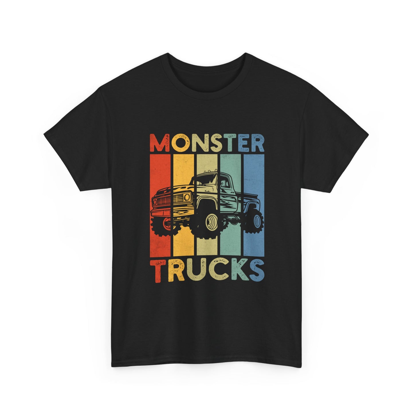 Monster Trucks Retro Tee – Vintage Striped Kids & Adult Off-Road Truck Shirt