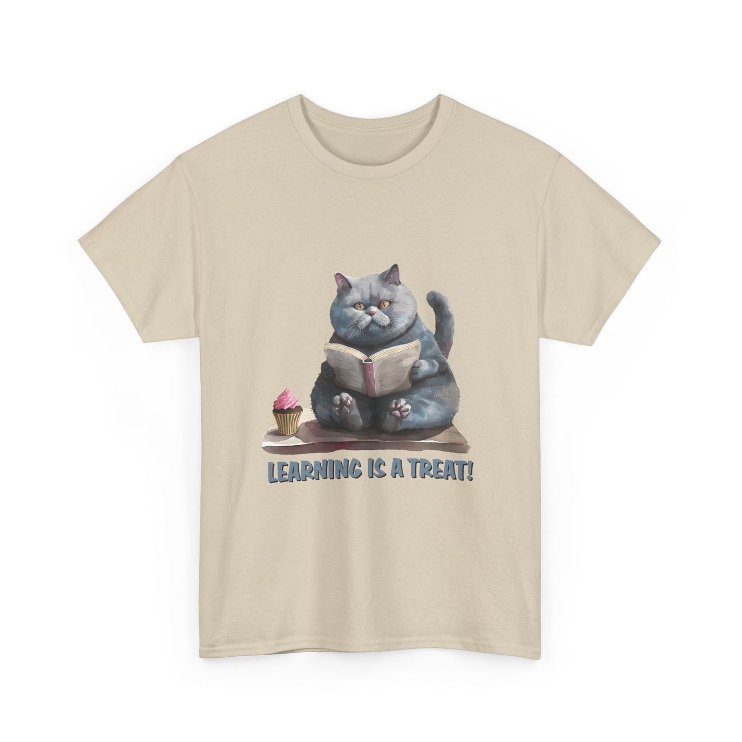 Cat Reading T-Shirt — "Learning Is a Treat" Cute Book Lover Tee