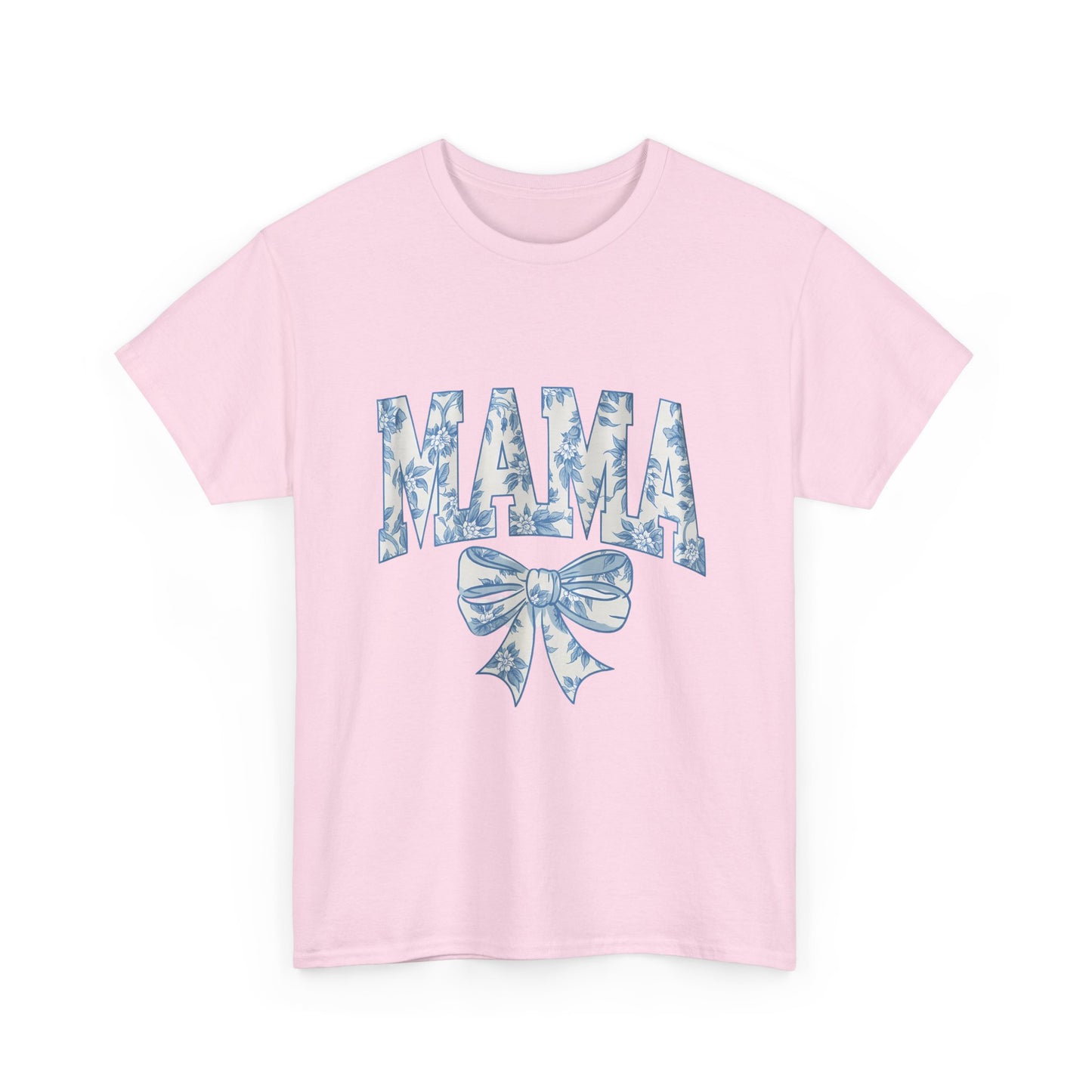 Mama Floral Bow Tee — Blue Watercolor Mom Shirt for Mother's Day